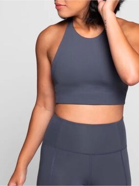 Girlfriend Collective High-Neck Sports Bralette in Slate Gray
